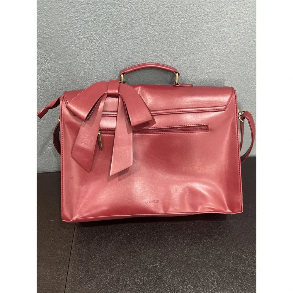 Ecosusi Red Vegan Leather Briefcase‎ Laptop Messenger Bag Bow & Cutout Travel